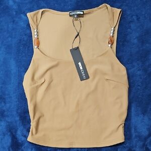 ⭐️Fashion Nova Brown Tank Top with Beaded Straps SZ S⭐️